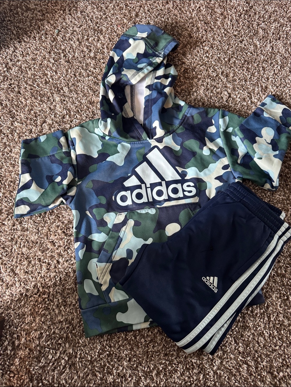 adidas Green & Navy Camo Hoodie with Navy Track Pants